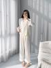 Spring and Summer New Pajamas Women's Long-sleeved Trousers Set, Home Simulation Silk V-neck Comfortable and Breathable Thin Pajamas Set