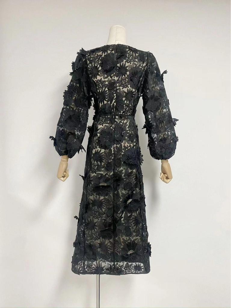 Australian Summer 2024 Floral Round Neck Hollow Waist Long Dress for Women