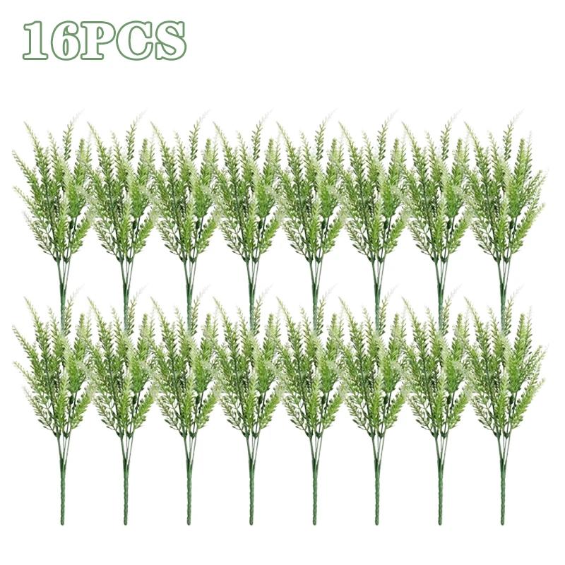 2-16PCS 5 Prong Lavender Artificial Flowers UV Resistant Fake Plant for Outdoor Garden Decor Faux Plastic Flower Home Decoration