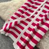 Summer Women Casual V-neck Striped Knitted Sweater Long Maxi Split Slim Bodycon Sheath Dresses