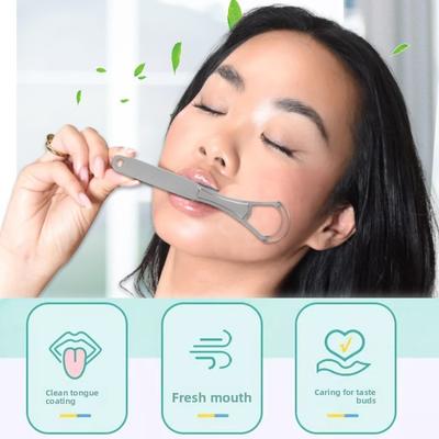 Open Type Stainless Steel Tongue Scraper Oral Cleaner Brush for Coated Tongue Hygiene Care and Fresh Breath