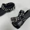 Fashion Fashion Square toe Rivet Metal buckle Women Ballet Flats Comfortable Soft Leather Mary Janes Boats Loafers Casual lazy Shoes