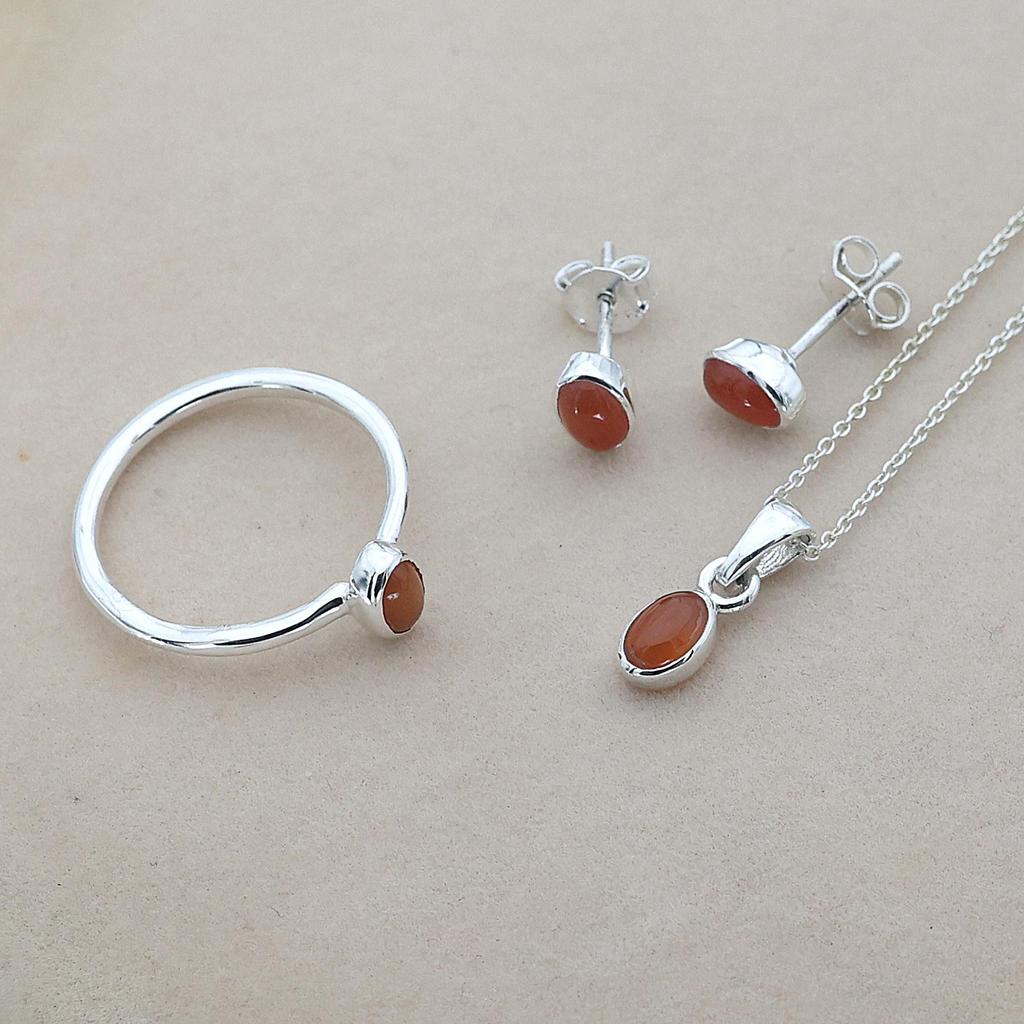 Karneol Schmuckset, 925er Sterlingsilber, Geschenk für Sie, Damenschmuck, Valentinstagsgeschenk