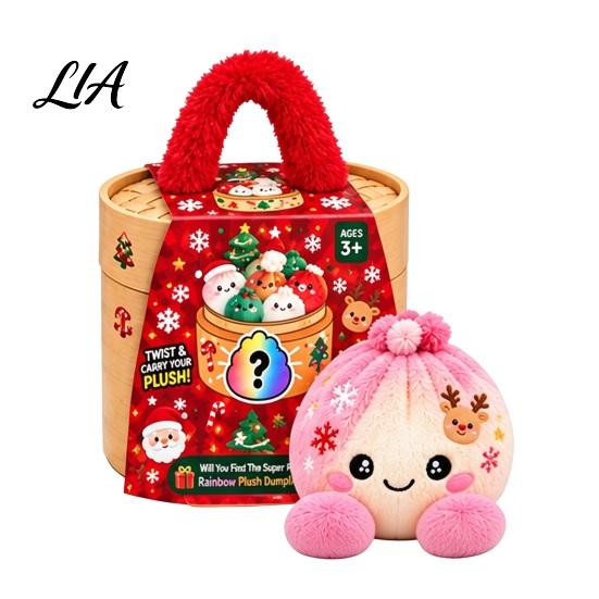 Cartoon Steamed Bun Plushie Christmas Plush Dumpling Toy with Steamer, Stress Relief Stuffed Decoration Squeeze Toy, for Holiday Steamer