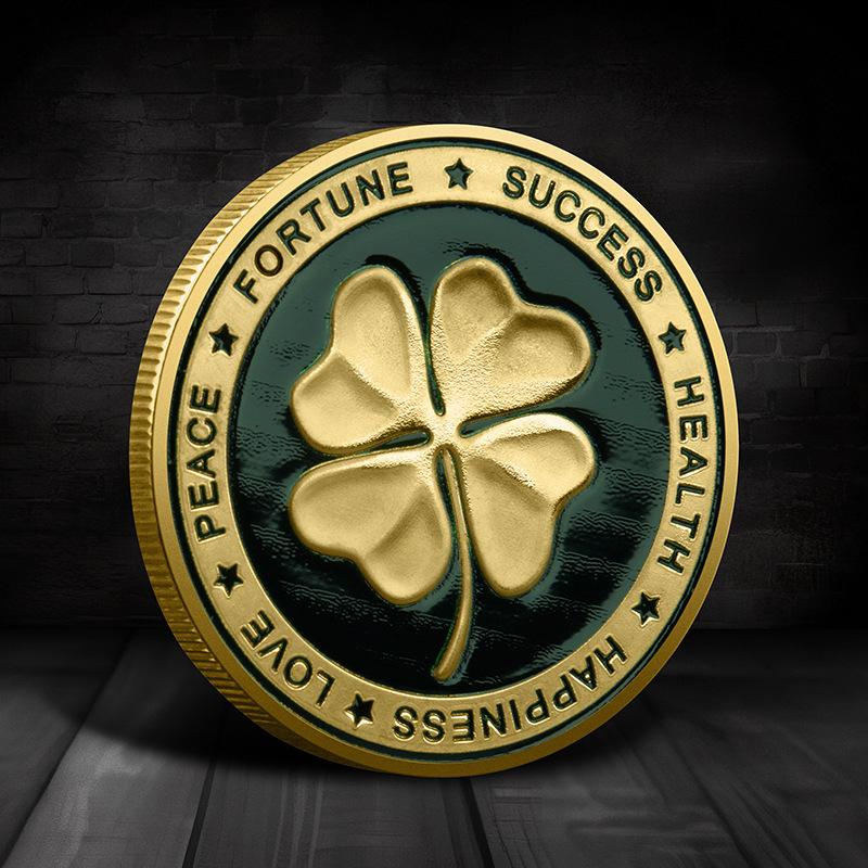 Oboustranná mince pro štěstí - Kolekce čtyřlístkových slonů - Pamětní mince pro štěstí, úspěch, zdraví, mír - Suvenýr, dárek