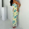 European and American Women clothes New Lace-up Long dress Floral Slim fit Sheath Print Sling Dress Strap Dress