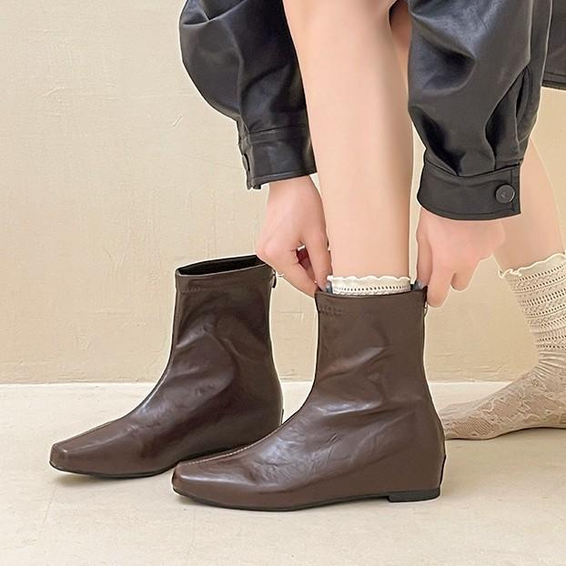 Temperament Fashion Slope Heel Knight Boots Versatile Design Fashion Boots Autumn Korean Edition Niche Middle Heel Back Zipper Women's Boots