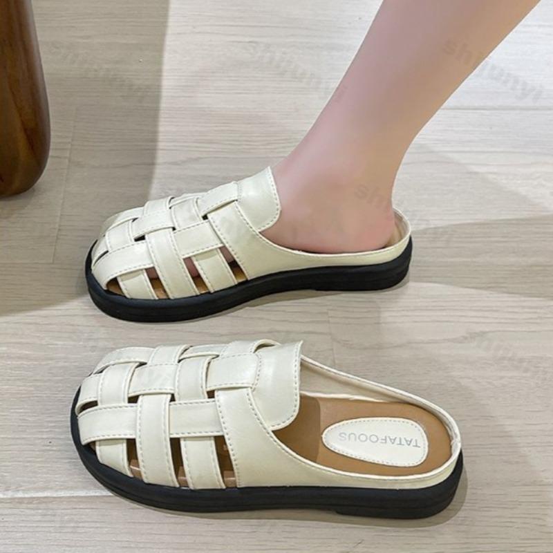 Fashion Women's Slippers Summer Closed Toe Woven Hollow Out Mules Shoes Retro Outdoor Comfortable Soft-soled Sandals Sandalias De Mujer