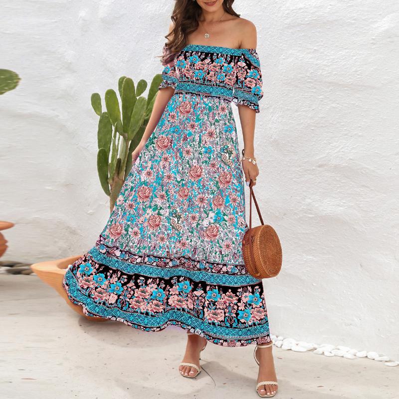 

GMXIA Платья для пляжного отдыха в стиле бохо, платья миди с рукавами-фонариками и одним плечом XXL синий