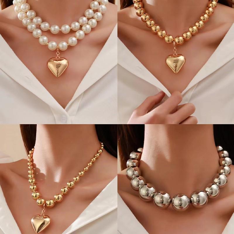 Elegant Punk Choker: Large Round Bead Necklace - Geometric Statement Jewelry for Women