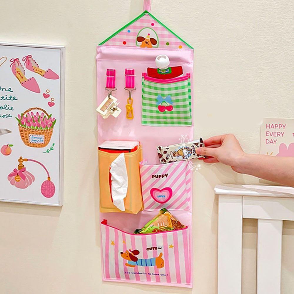 Oxford Cloth Dormitory Storage Hanging Bag Multi-layer Cute Cartoon Hanging Bag Space Saving Wall Mounted Storage Bag Students