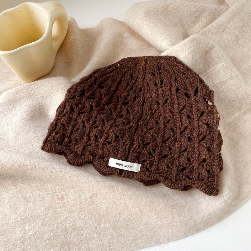 Wool knitted stacking hat women's autumn and winter new warm high-end solid color crimped ear protector wool hat
