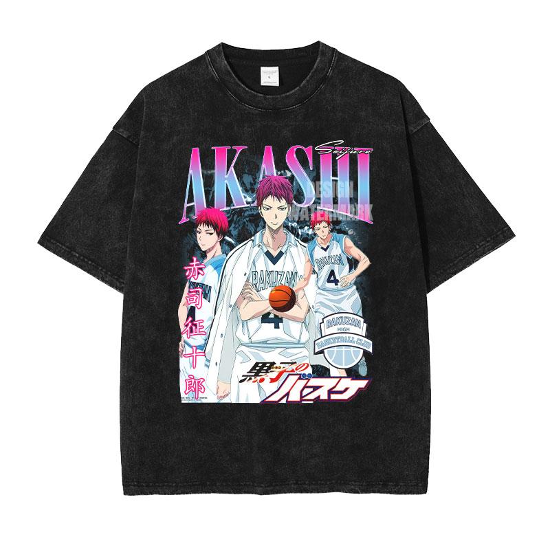 Anime Kurokos Basketball T-Shirts Oversized Midorima Vintage Washed T-Shirt Retro Kagami Taiga Daiki Akashi T-Shirt für Mann