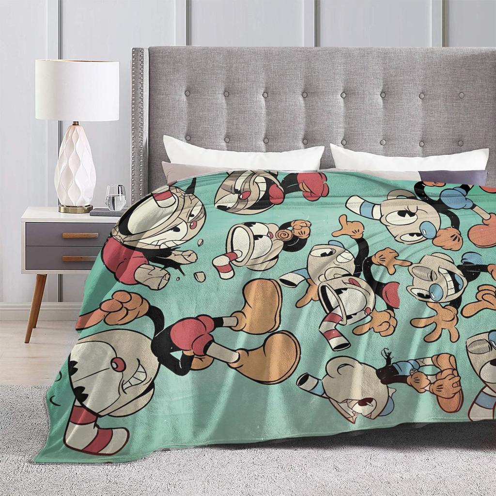 Cupheads & Mugmans Super Warm Blanket Cartoon Girls Boys Plush Bedding Throws Aesthetic Outdoor Flannel Bedspread Sofa Bed Cover