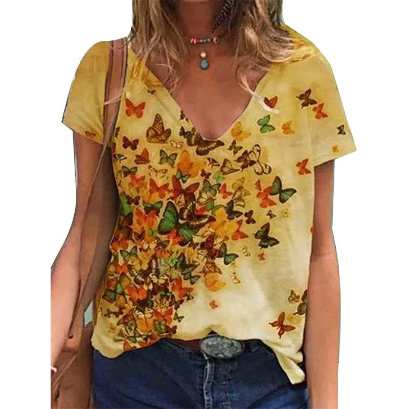 Womens Print Short Sleeve Top Casual Floral Pocket V-Neck T-Shirt Casual Loose Comfort Shirt Top Womens Print Short Sleeve Top Casual Floral Pocket V-Neck T-Shirt Casual Loose Comfort Shirt Top