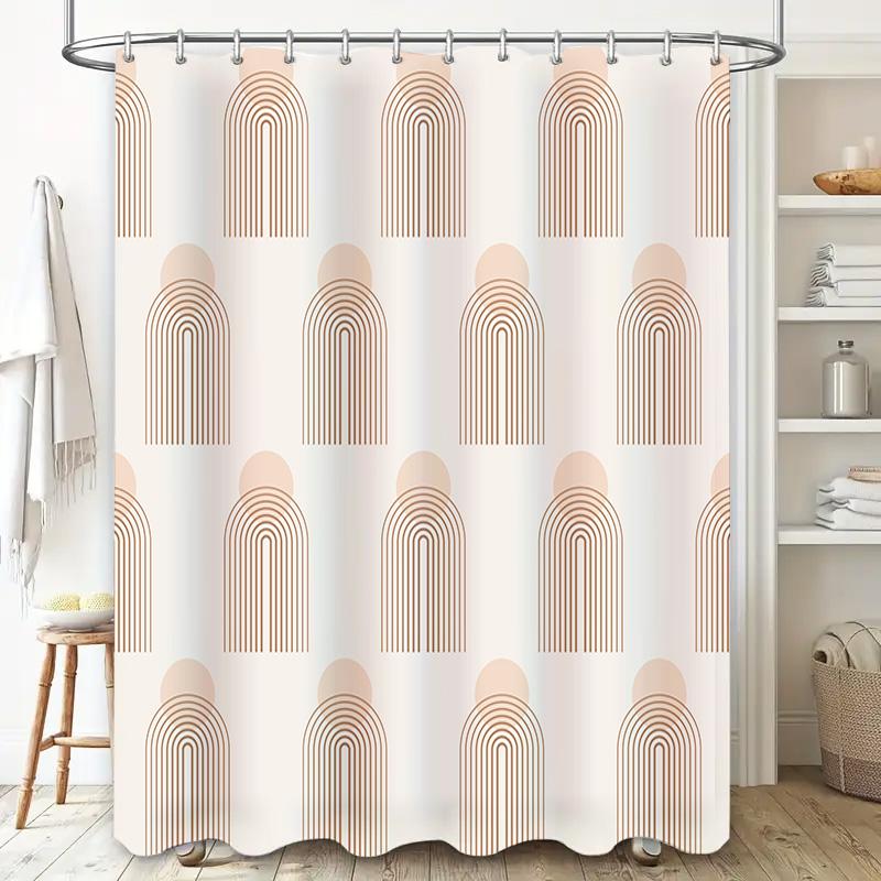 Modern Minimalistisk Stil Badrums-Duschdraperi Set Dekorativa Badrumstillbehör i Vit Brun Bågdesign Fri Frakt Världsvid