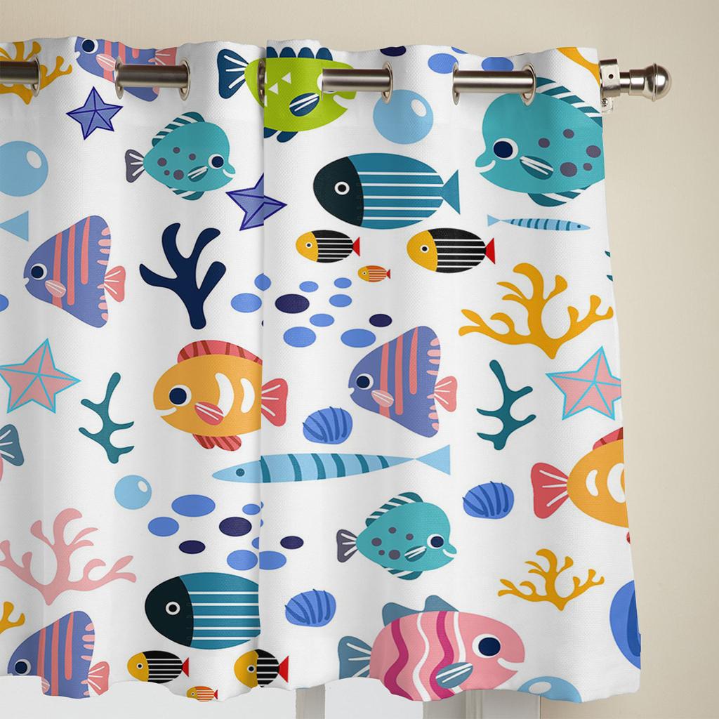 Cartoon Tiere Fische Korallen Muscheln Fenstervorhänge für Wohnzimmer Schlafzimmer Vorhang Modern Küchenrollos Vorhänge