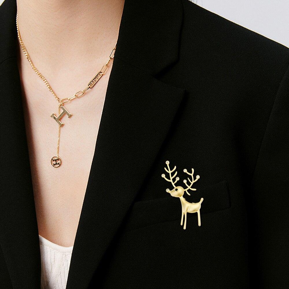 Blucome Weihnachtsbroschen aus Kupfer, Weihnachtsform mit Hirsch und Rehkitz, für Damen und Herren, Mantel, Schal, Anzug, Hijiab-Anstecker