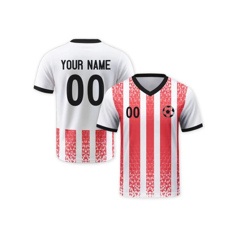 Custom Soccer Team Shirt Personalized Red White Striped Soccer Jerseys with Logo Name Number Soccer Tee for Men Kids Women Fan