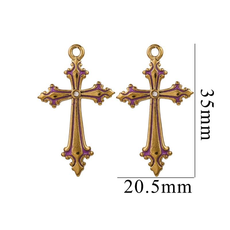 

Stainless steel diy color-retaining vintage enamel baroque style titanium steel cross pendant necklace - punk unisex [single] фиолетовый