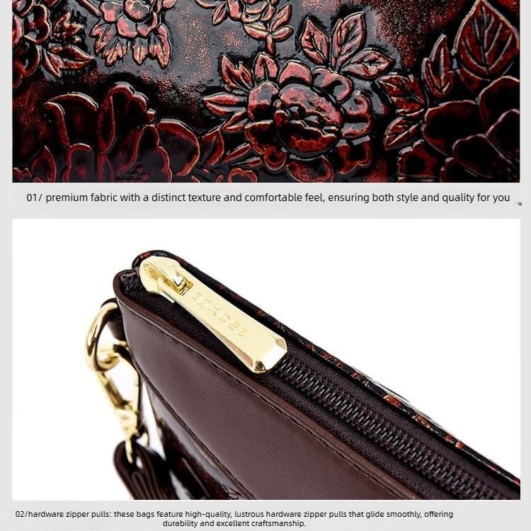Vintage floral embossed patent leather clutch change purse
