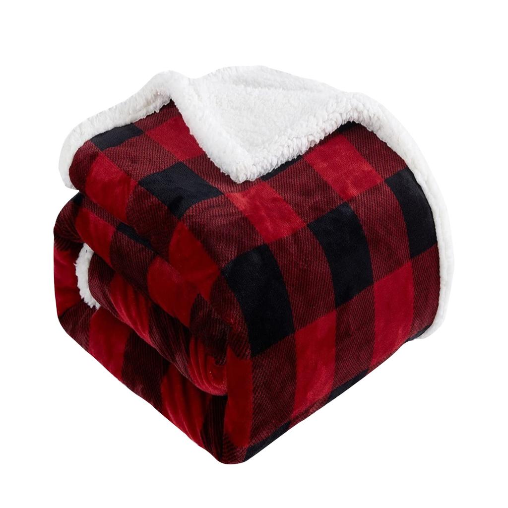 Red And Black Plaid Christmas Double Blanket Plush Soft Comfortable Throw Blanket, Wool Flannel Plush Microfiber Blanket For Sofa Bed Sofa Living Room