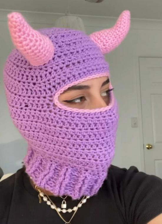 Y2K Style Crochet Halloween Party Cow Horn Parent-Child Ski Mask Hat