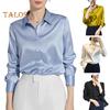 Women Shirt Lapel Long Sleeve Glossy Fabric Formal Shirt Top Buttons Closure Solid Color Smooth Business Date Shirt
