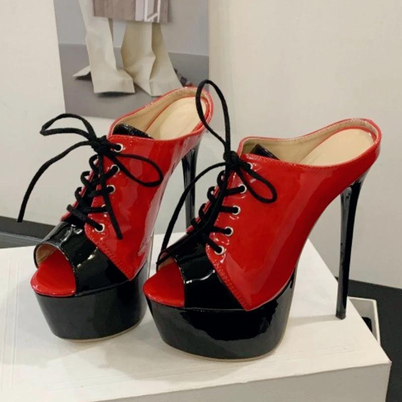 Fashion 16cm Super High Heel Platform Slipper Women Fashion Mixed Colors Lace Up Slide Sandal Sexy Nightclub Stripper Shoe Zapatos Mujer