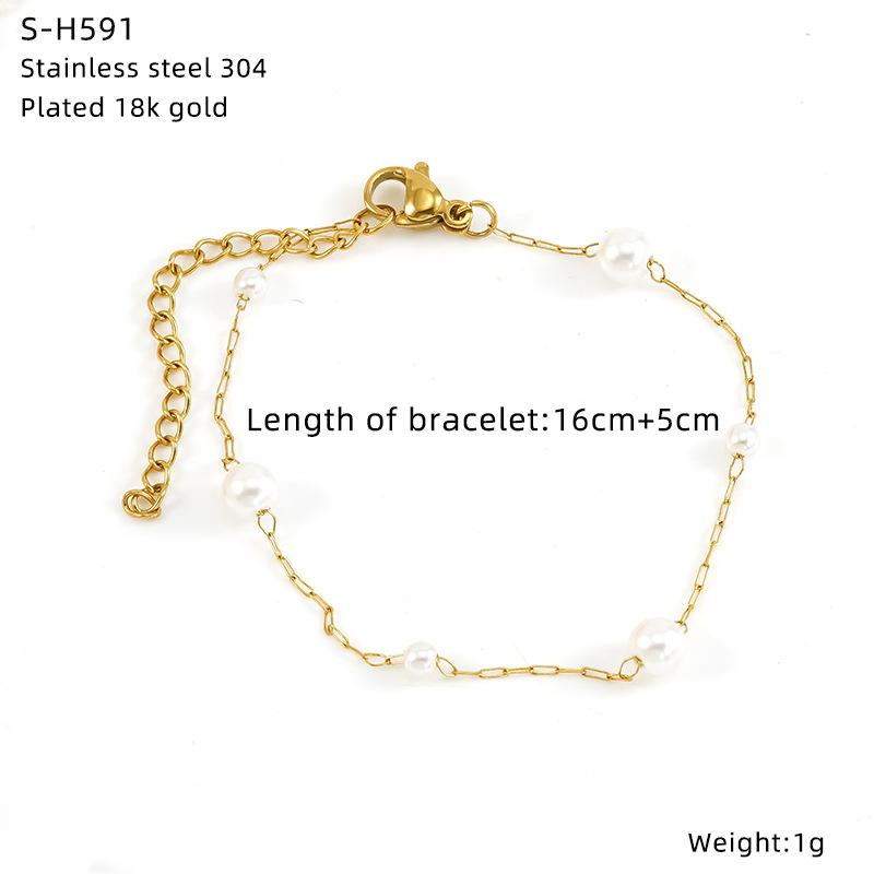 Titanium Steel Glazed Bead Pearl Bracelet, Sweet Crystal Natural Stone Colored Jewelry, High Sense Of Personality