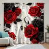 2Pc Red Black Rose Curta 3D Print Light Filtering Drapes Gothic Romantic Home Decor For Bedrooms And  Living Rooms