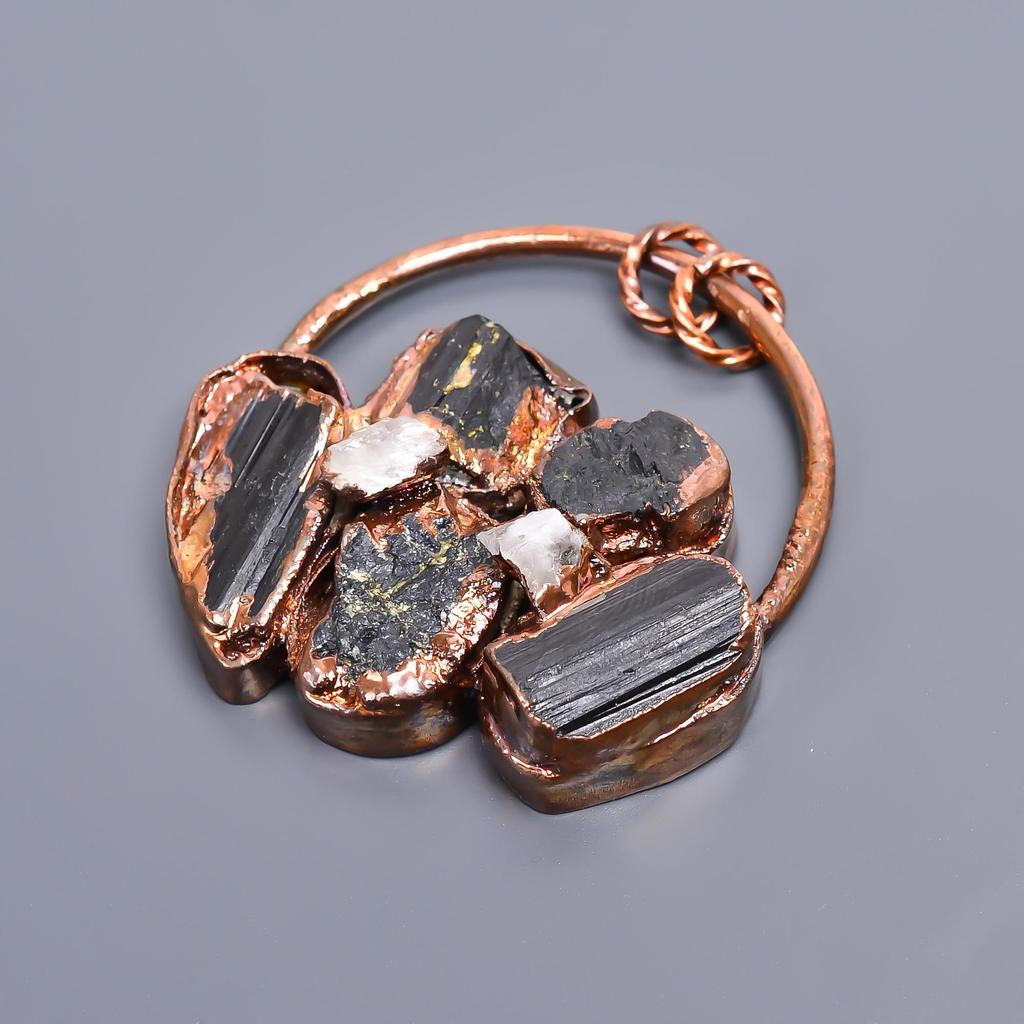 Rare Natural Black Tourmaline Electroformed Pendant, Gemstone Pendant, Black Pendant, Copper Jewelry, Anniversary Gift, Pendant For Mother