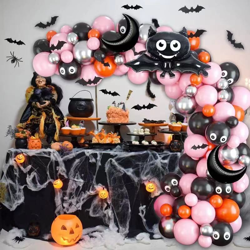 Halloween Latex Balloon Arch Set, Ghost Day Flag Banner Scene Arrangement Aluminum Foil Balloon