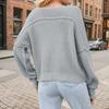 Ladies Autumn Winter Long Sleeve V Neck Solid Color  Pullover Knitted Sweater Knitwear Top