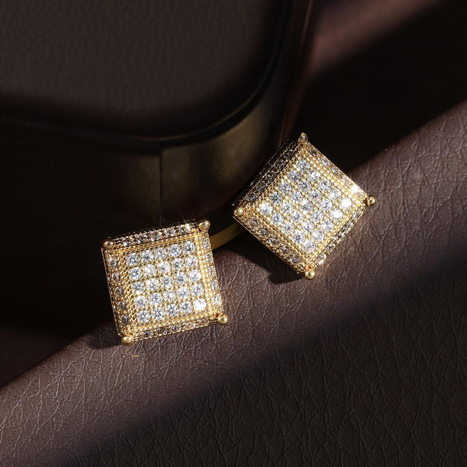 

TrendMen Hiphop Rock Square Cubic Copper Zirconia Stud Earrings For Men Boy Gold Color Metal Crystal Earring Party Ear Jewelry
