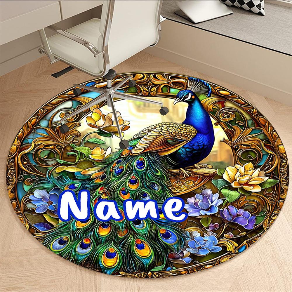 Jeweled Peacock Art Deco Frame With Personalized Name Office Carpet Nonslip Carpet Office Chair Mat Design For Home Bedroom Gift Living Roomt35