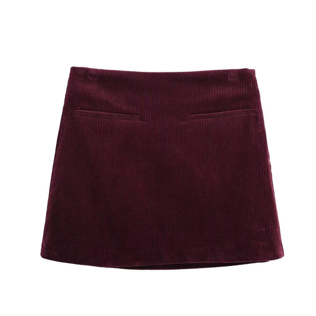2024 Winter Women's European-American Style Corduroy Mid-Waist Mini Skirt