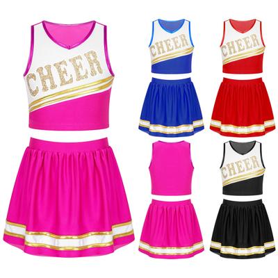 Kids Girls School Cheer Leader Costume for Girls Halloween Outfit Cheerleading Uniform 2Pcs Cosplay Fancy Dress