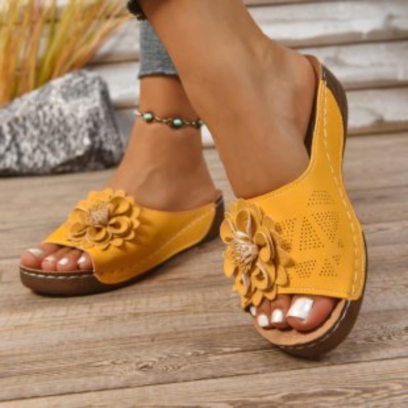 New Style Wedge Heel Thick-soled Fish-mouth One-line Shoes, Women's Shoes, Hollowed-out Beach Flip-flops