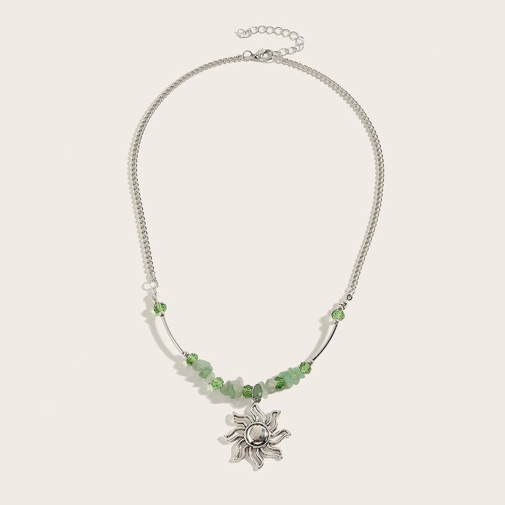 Bohemian Natural Stone Gravel Beaded Neck Chain Niche Temperament Sun Pendant Necklace
