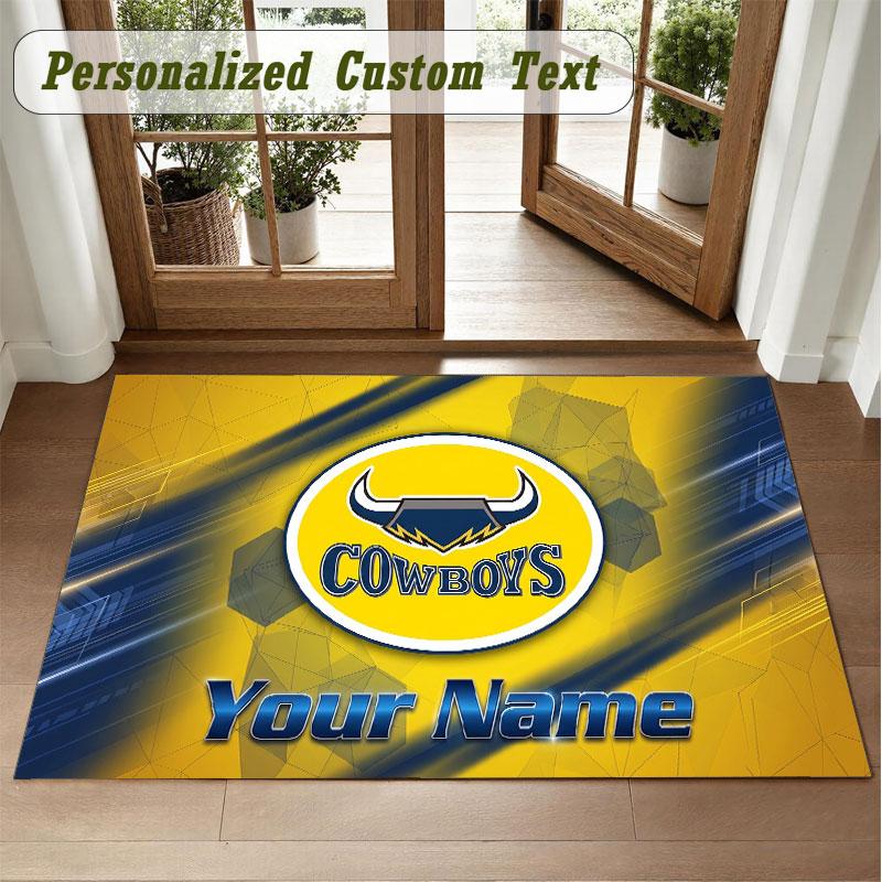 Crystal Velvet Square Rug Custom NameNorth Queensland Cowboys Pattern Non Slip Home Floor Decor Rug