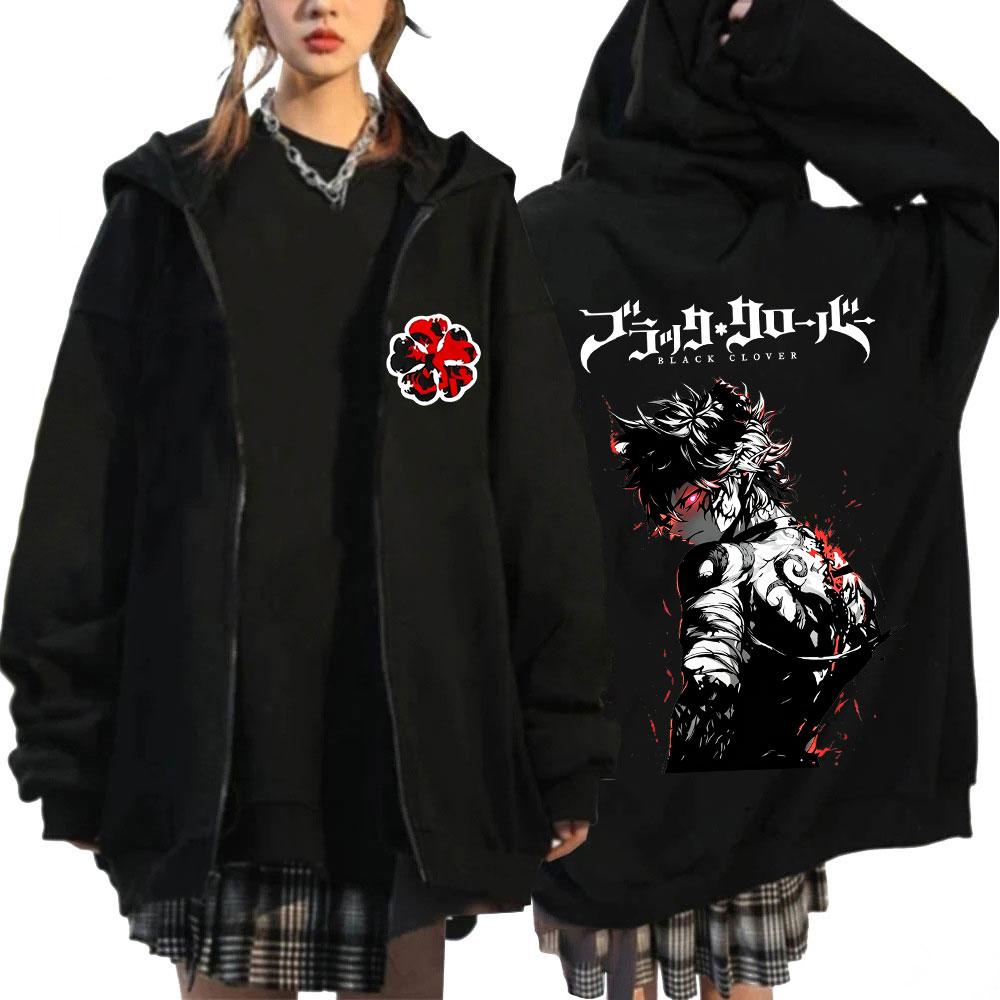Anime Black Clover Asta Zipper Hoodies Men Women Clothing Fashion Casual Loose Zip Up Hooded Sweatshirts Coats Jacket Streetwear