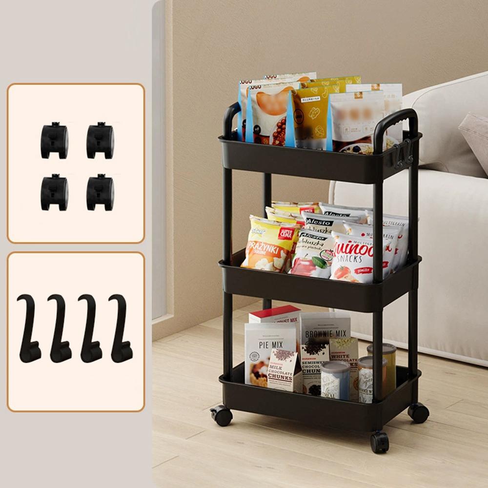 Carrello Domestico Scaffale Portaoggetti da Pavimento, Carrello Portaoggetti da Cucina Multifunzionale, Portaoggetti Mobile con Ruote, Applicazione Multiscena