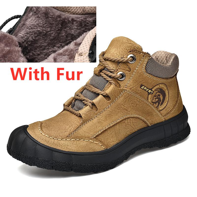Luxury Winter Men'S Boots Genuine Leather Outdoor Hiking Shoes Men Handmade Non-Slip Warm Boots Casual Climbing Bottes D'Hiver