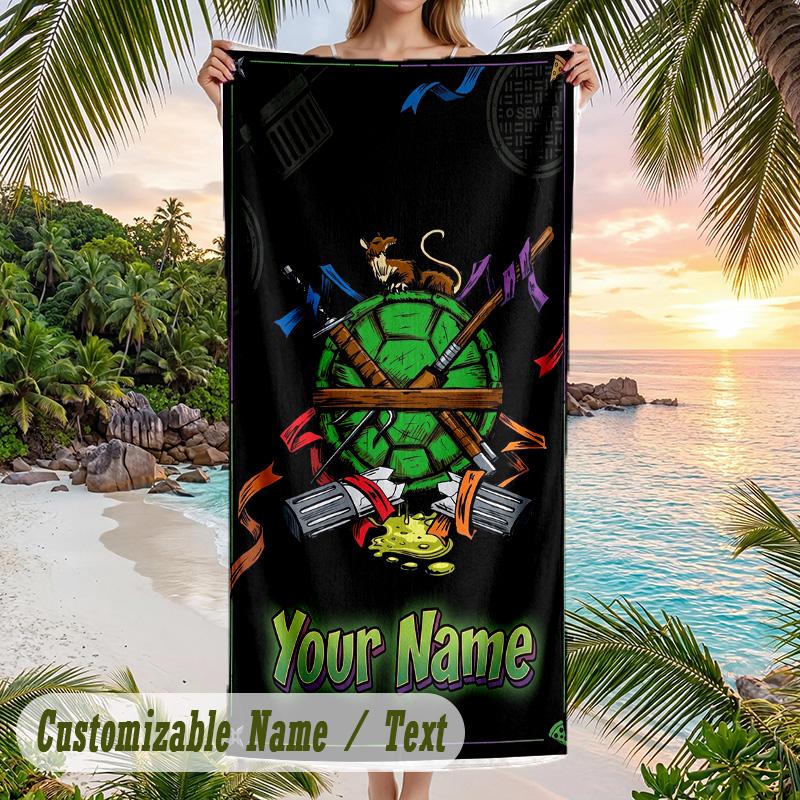 Teenage Mutant Ninja Turtles Beach Towel, Personalized Custom Text, Quick Dry Soft Large Towel For Swimming Pool Travel