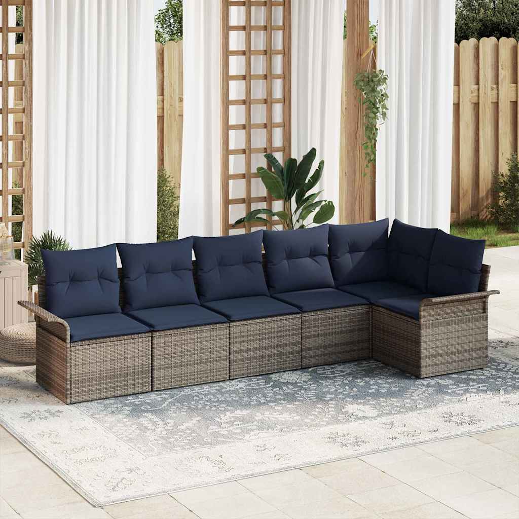 Garden Sofa Set with Cushions 6 Pcs Grey Poly Rattan