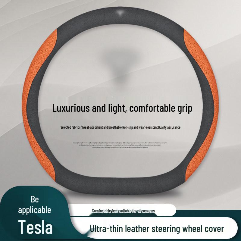 Genuine Leather Steering Wheel Cover for Tesla Model 3, Model Y, Model X - Universal Fit for All Seasons