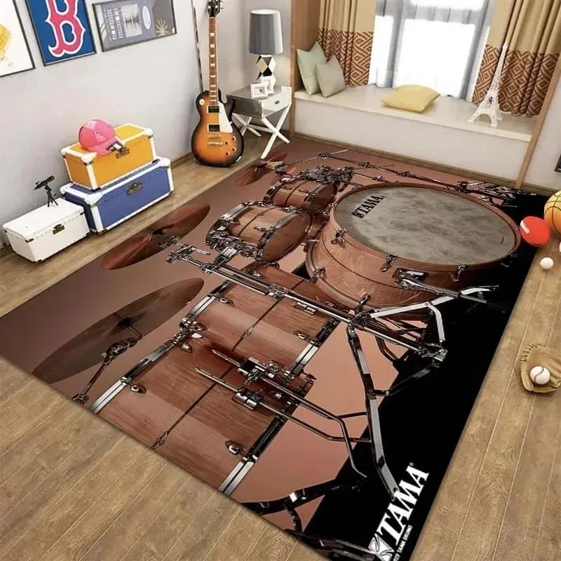 VIKAMA Teppich mit Trommelschlag-Muster, Rutschfester Teppich mit Musik-Thema für Wohn- und Schlafzimmer, Moderne Dekorations-Fußmatte