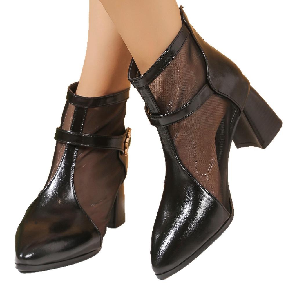 Mode Damen Schuhe 2025 Heißer Verkauf Reißverschluss hinten Damenstiefel Mode Kristall Moderne Stiefel Damen Sexy Spitz Zehen Mesh Sandalen Stiefel