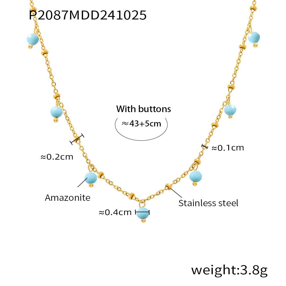 Qiong Yao Handmade Natural Stone Beads Double Layer 18K Gold Plated Choker Necklace for Women